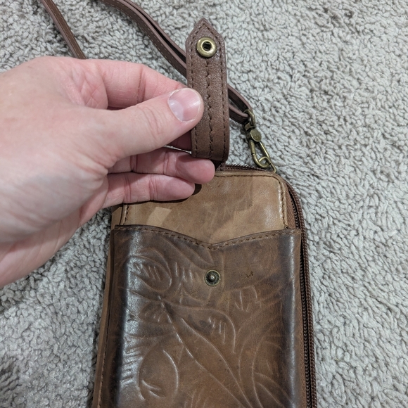 The Sak Brown Leather Crossbody Wallet Embossed Design - Picture 7 of 16